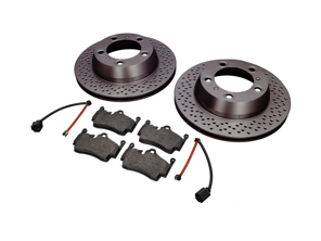 REAR Brake Pads and Brake Disc Package. Porsche 981 - 98735240101, 98735293903, 98160916300, 98735240101BRE, 98735293903BRE, 90026904701, 99907340201, 99635295901
