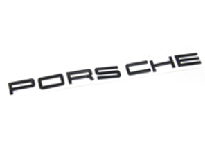 'PORSCHE'-embleem achter, in zwart (hoogglans). Porsche Macan - 95B04480281041, 95B04480281