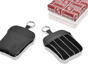 Pinstriped velour key pouch with embossed Porsche Crest - PCG93010010