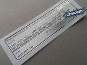 Decalcomania del numero VIN dell'inceppamento della porta. Porsche 911 (930) Turbo 1978–1979 - 93070111204