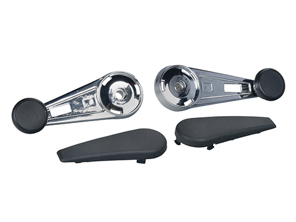 Manivelles et caches de lève-vitres en chrome. Porsche 911 1965-77 - 91154247102, 91154247103