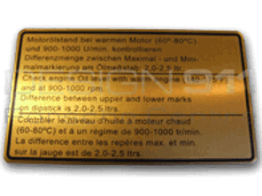 Pegatina Nivel de aceite del motor. Porsche 911 / 930 - 91100650401