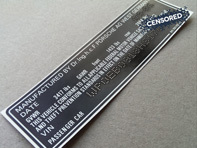 Door Jam VIN Number Decal. Porsche 911 1986 - 91170111229