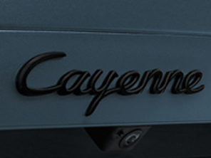 'Cayenne' rear lid badge, in Black (matt). Porsche 9YA Cayenne E-Hybrid - 9Y004487004OK1, 9Y004487004