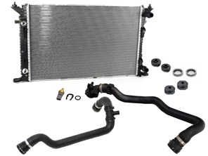 Radiator water / coolant and pipe kit. Porsche 95B Macan 2.0L - 9A712125110, 95B122101A, 95B122101K, 95B121109F, 95B121109J