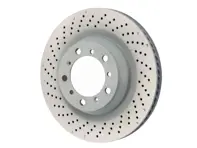 Brake disc rotor Rear, drilled monoblock, 330x28mm. Porsche 981 Boxster Spyder / 982 Boxster GTS / 982C Cayman GTS - 98135240300, 98135240400 - PRL39823, PRR39824