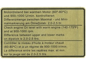 Aufkleber Motorölstand. Porsche 911 / 930 1969 - 1977 - 91100650401 - 1601500206