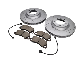 FRONT Brake Pads and Brake Disc Package. Porsche Cayenne 9YA Disc size 350mm x 34mm - 9Y0615301, 9Y0615302, 9Y0698151T, 9Y0907253E