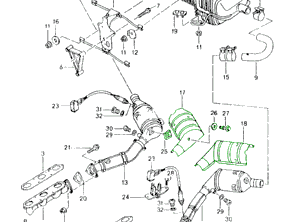排气猫隔热罩套件。保时捷 Boxster 986 - 99611342200, 99611342100, 99611342100, 99611342200, 99950743009, 90015100703, 99950741308