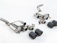 Silenziatori posteriori con valvola di scarico sportiva Milltek con terminali di scarico GT-115 a getto di carbonio. Porsche Macan 95B Mk2 GTS e turbo