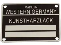 Fahrgestellnummer und Lackcodeschild. Porsche 911 / 912 1965-80 - 90170111105 - 1601501106