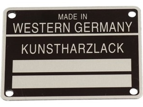 Fahrgestellnummer und Lackcodeschild. Porsche 911 / 912 1965-80 - 90170111105 - 1601501106
