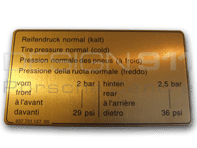 Etiqueta engomada de la presión de los neumáticos. Porsche 911 84-89 / 924 / 944 - 93770112700