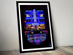 Poster Porsche 911 964 Turbo Miami con cornice nera