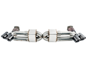 AWE Performance exhaust and high-flow cat sections with Black tips for Porsche 991.2 Turbo - 3015-43088, 3015