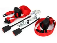 SEAT BELTS in RED - FRONT Automatic / Inertia VERTICAL B PILLER MOUNT / FLOOR BUCKLES with L Bracket PAIR - 92880312610, 9288031261070B, 92880312609XY015