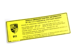 Sticker, engine specification. Porsche 911 Carrera 89 (AUS) - 93000651345