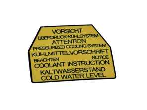 Etiqueta del depósito de expansión del refrigerante. Porsche 928 - 92800651101