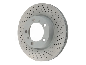 Brake disc rotor Front, drilled-dimpled monoblock, 315x28mm. Porsche 981 Boxster 2.7L / 981C Cayman 2.7L - 98135140101, 98135140201 - PFL39811, PFR39812