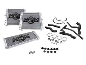 Radiador de aluminio para líquido refrigerante de agua y mangueras JUEGO DE 3. Porsche 996 C2 / C4 TIPTRONIC / 996 GT3 / 986 Boxster S - 99610613151, 99610613150, 99610613251, 99610613181, 99610613281, 99610603751, 99610603752 - 7044, 7057