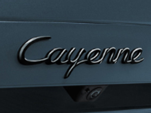 'Cayenne' rear lid badge, in Black (high-gloss). Porsche 9YA Cayenne Turbo - 9Y004487002041, 9Y004487002