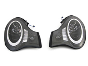 PHARES LHD (D2 HID) avec anneau DTR + indicateur LED + projecteur LED intégré antibrouillard noir brillant (PAIRE) - 996631065, 996631066