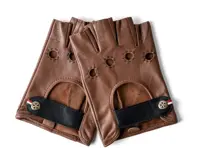 Klassische fingerlose Leder-Fahrerhandschuhe Cognac. Kurze Schalthebel - 6013933721786, 6013931544547, 6013931089017