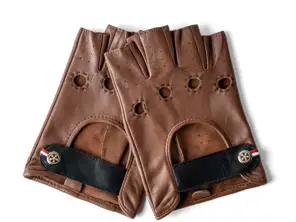 Gants de conduite classiques en cuir sans doigts Cognac. Manettes courtes - 6013933721786, 6013931544547, 6013931089017