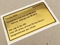 Aufkleber Reifendruck. Porsche 912E (1976 – 1977) USA - 92300650600