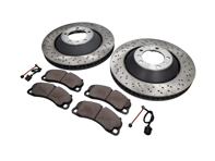 Front brake pads and brake disc package. Porsche Cayman 981 GT4 ABS - 98135140580, 98135140581, 98135140680, 98135140681, 99135194704, 99160918180