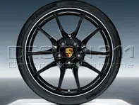 20' Carrera S zwarte lichtmetalen velgen en banden origineel Porsche voor 981 Boxster / 981 Cayman - 981404460203, 981404460204, 98104460223, 98104460224, 98104460224, 98104460223