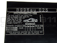 Adhesivo Presión Neumático Porsche 996 C4S (AUS) - 99670128750