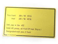 Tyre pressure decal. Porsche 911 Turbo (1976-77) USA - 91100651209