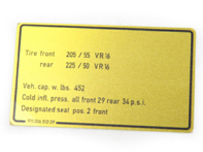 Adesivo pressione pneumatici. Porsche 911 Turbo (1976-77) USA - 91100651209