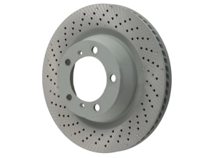 Brake disc rotor Rear, drilled-dimpled monoblock, 330x28mm. Porsche 991 3.4L - 99135240100, 99135240200 - PRL39913, PRR39914