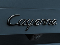 'Cayenne' rear lid badge, in Black (high-gloss). Porsche 9YA Turbo S E-Hybrid Coupe - 9Y004487026041, 9Y004487026