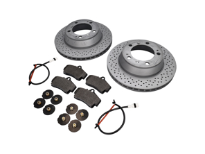 REAR Brake Pads + Brake Disc Package. Porsche 996 1997-04 - 99635240104, 98635293911, 99635208602, 99635208600, 99661236501, 90026904701, 99907340201, 99635295901