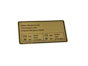 Etiqueta de presión de neumáticos. Porsche 928 1978-79 - 92800650500