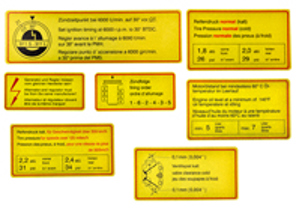 Adhesive labels set with red border for engine compartment for Porsche 911 - PCG90100650