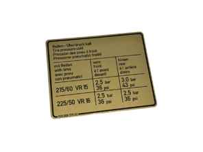 Etiqueta de presión de neumáticos. Porsche 928 1980-82 - 92800651900 - PAKRA