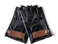 Klassische fingerlose Leder-Fahrerhandschuhe in Schwarz. Kurze Schalthebel - 6013930681601, 6013929867818, 6013929814812