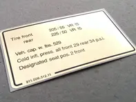 Aufkleber Reifendruck. Porsche 911 (1978 – 1980) USA - 91100651211