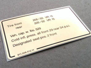 Aufkleber Reifendruck. Porsche 911 (1978 – 1980) USA - 91100651211