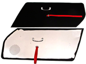 Paneles de puerta en aluminio claro con tiradores ROJOS, manijas cromadas RS/ST/RSR - 96455583320, 133