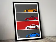 Poster Porsche 911 GT3 Generations con cornice nera