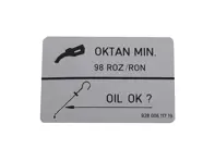 Sticker Fuel 98 Octane Rating. Porsche 964 Carrera RS / 968 Unleaded Fuel - 92800611719 - PAK98