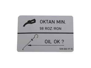 Sticker Fuel 98 Octane Rating. Porsche 964 Carrera RS / 968 Unleaded Fuel - 92800611719 - PAK98