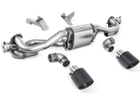 Milltek sports exhaust rear silencer delete with jet carbon trims. Porsche 718 Cayman GT4 4.0ltr / Boxster GTS 4.0ltr