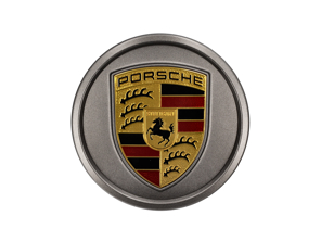 Concaved Wheel Cap - Platinum Satin-Matt With Coloured Crest. Porsche 971.2 Panamera 2021-24 / 9J1-1 Taycan 2020-24