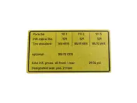 Adesivo pressione pneumatici. Porsche 911 1972-1973 *Specifiche USA. - 91100651201, 91100651202, 91100651220